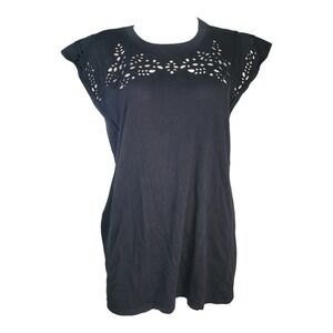 Torrid Top Womens Plus Size 2 Black Eyelet Cutout Cotton Ruffle Boho‎ Minimalist